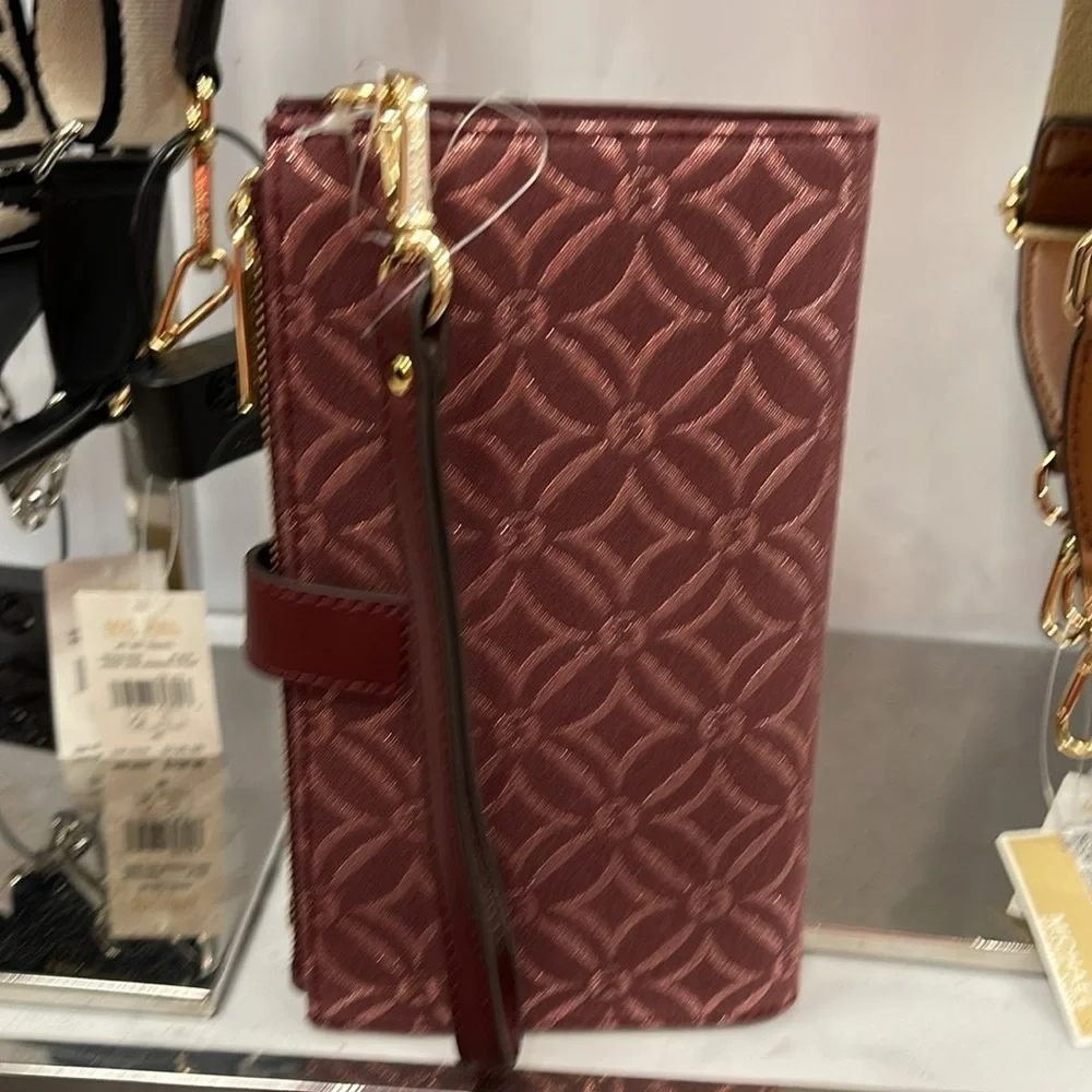 Michael Kors Jet Set Travel Large Double-Zip Wristlet-Wallet-PhoneHolder Oxblood
